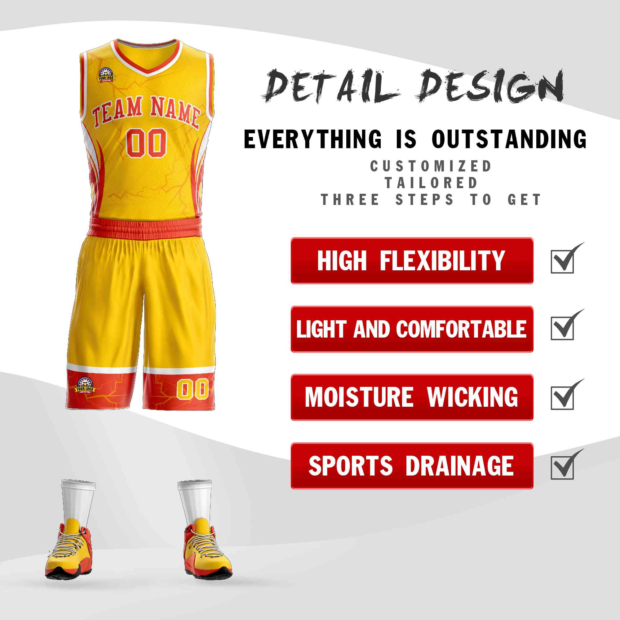 Custom Gold Orange-White Graffiti Pattern Kits Lightning Basketball Jersey