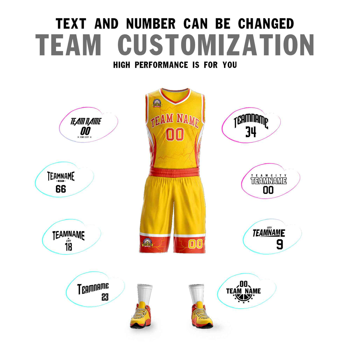 Custom Gold Orange-White Graffiti Pattern Kits Lightning Basketball Jersey