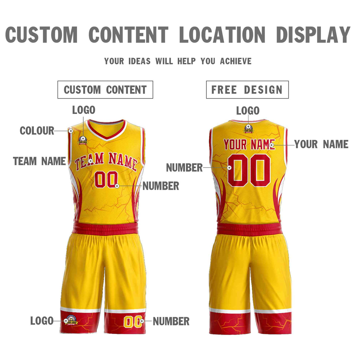 Custom Gold Red-White Graffiti Pattern Kits Lightning Basketball Jersey