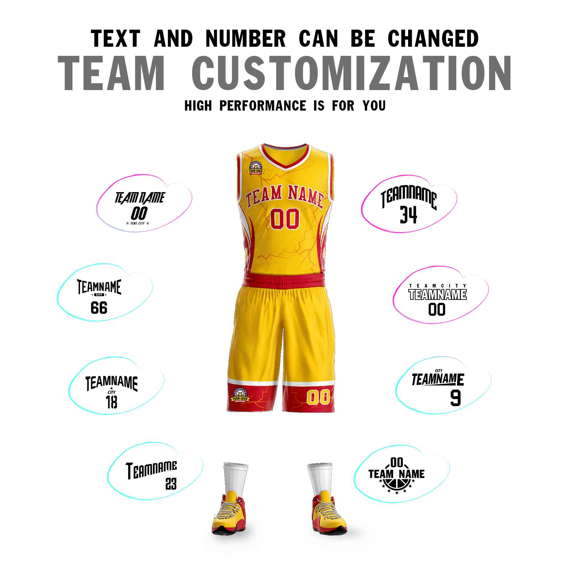 Custom Gold Red-White Graffiti Pattern Kits Lightning Basketball Jersey