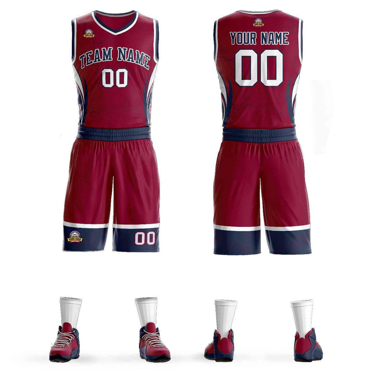 Custom Maroon Navy-White Graffiti Pattern Kits Lightning Basketball Jersey