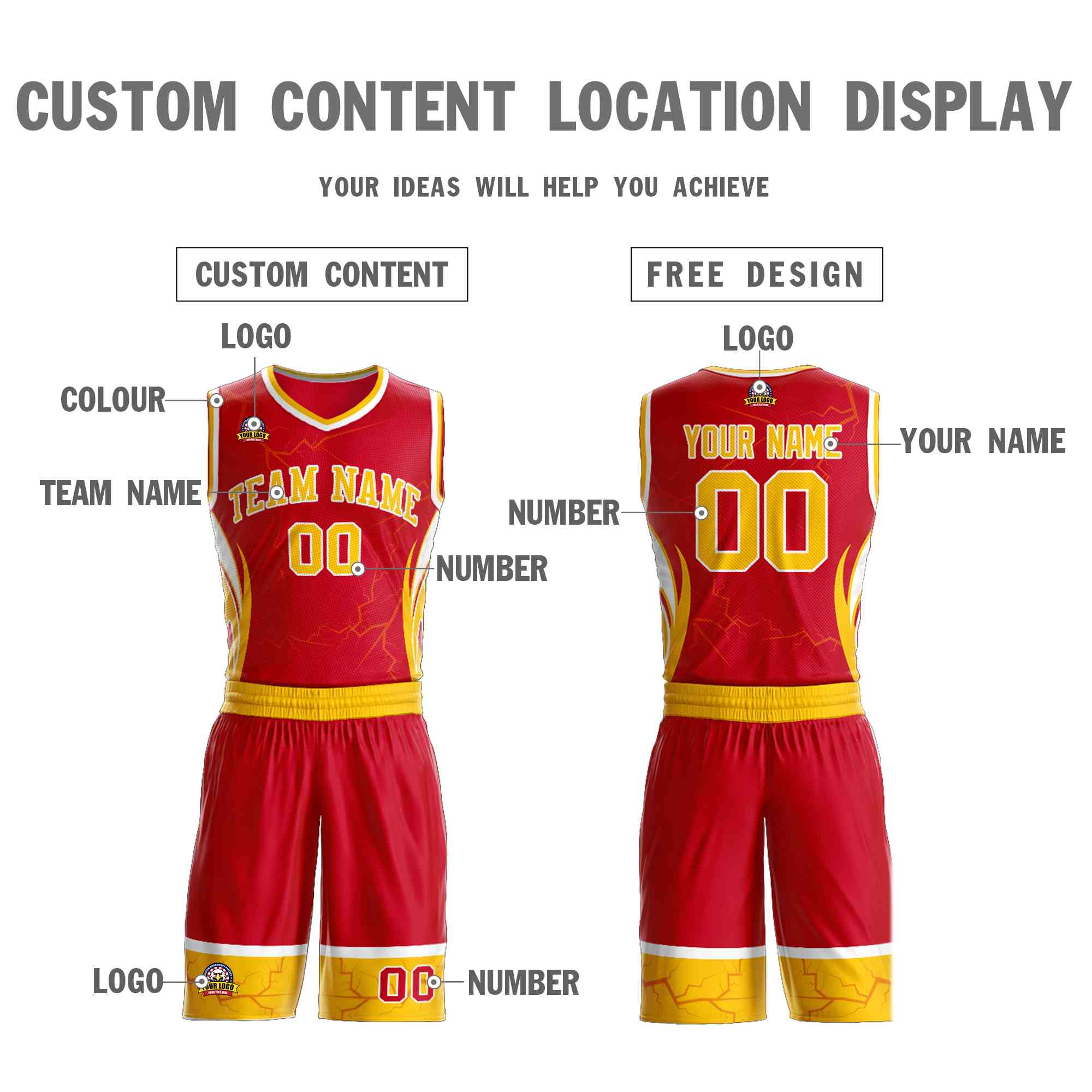 Custom Red Gold-White Graffiti Pattern Kits Lightning Basketball Jersey