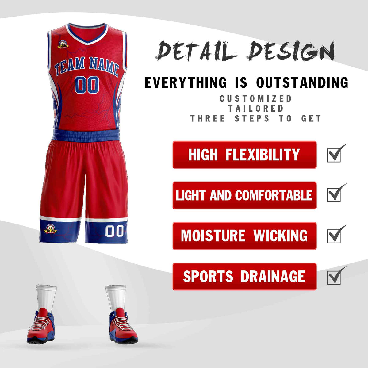 Custom Red Royal-White Graffiti Pattern Kits Lightning Basketball Jersey
