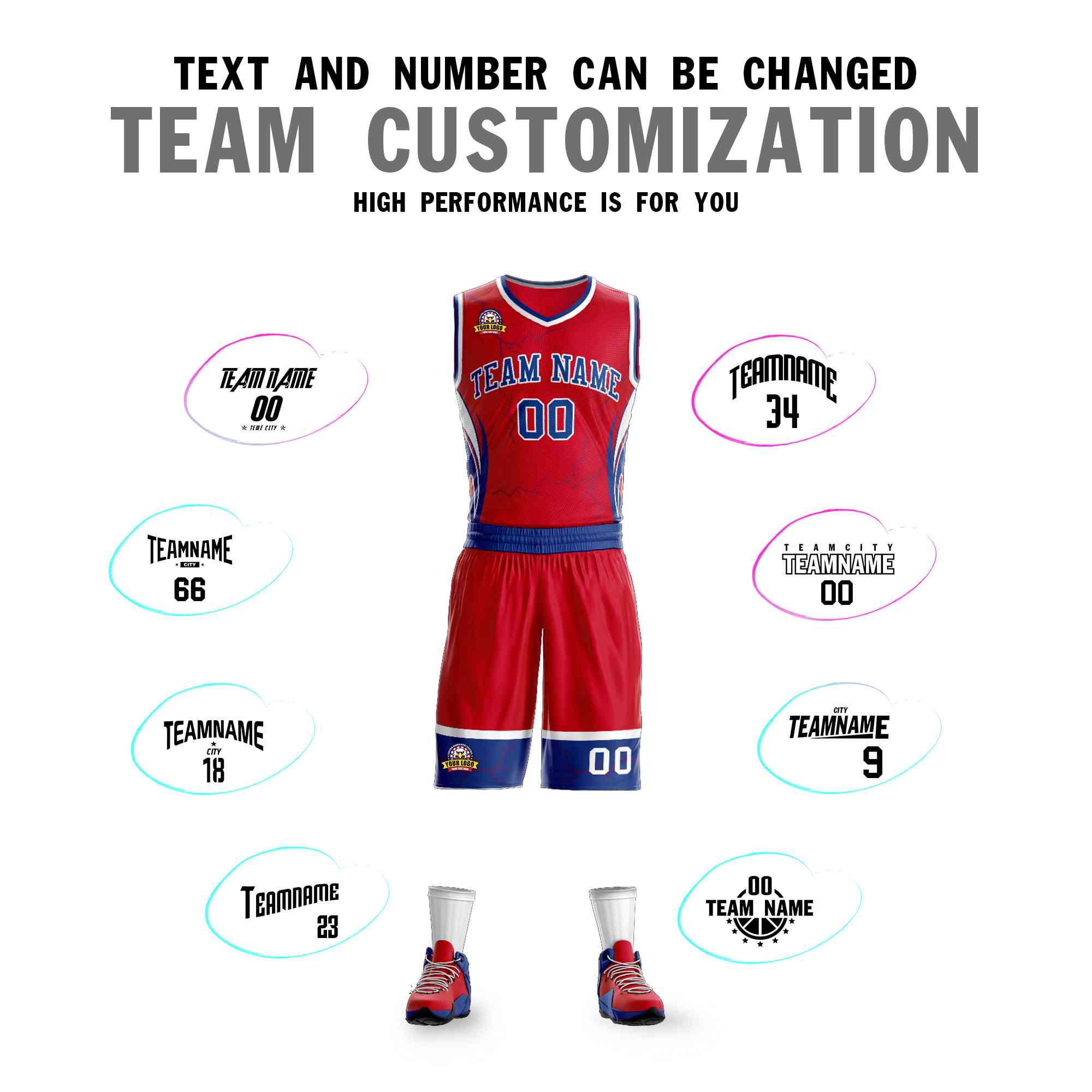 Custom Red Royal-White Graffiti Pattern Kits Lightning Basketball Jersey