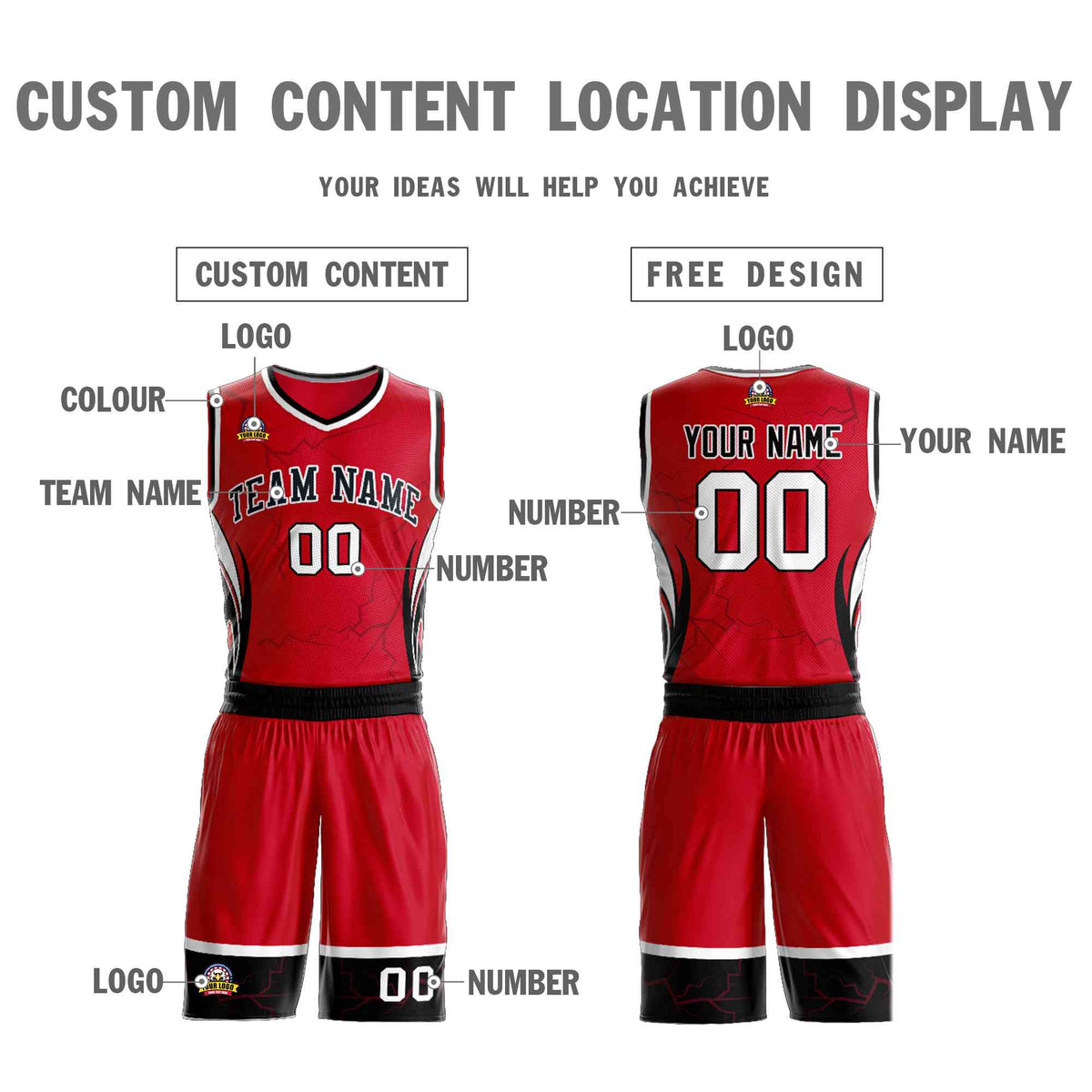 Custom Red Black-White Graffiti Pattern Kits Lightning Basketball Jersey