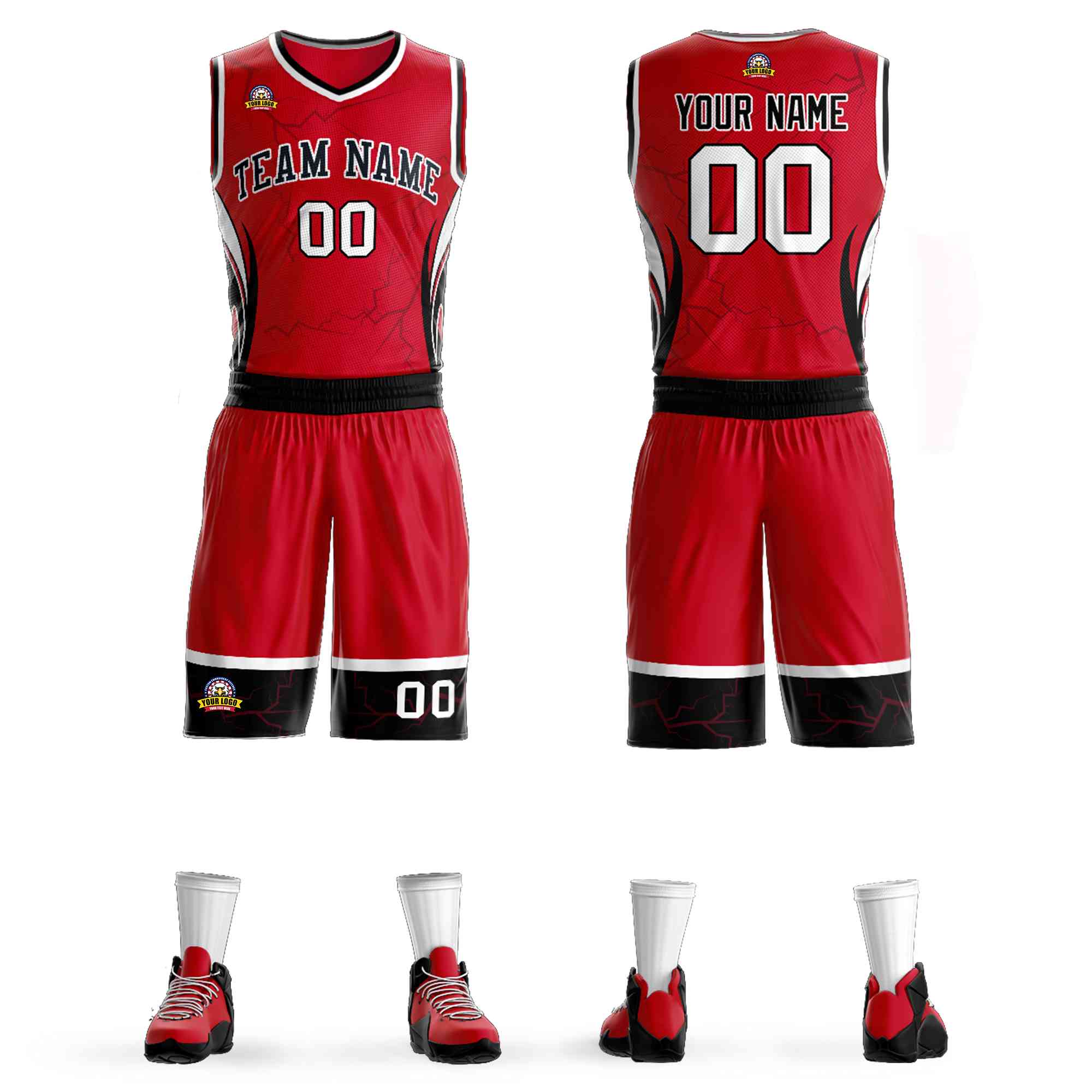 Custom Red Black-White Graffiti Pattern Kits Lightning Basketball Jersey