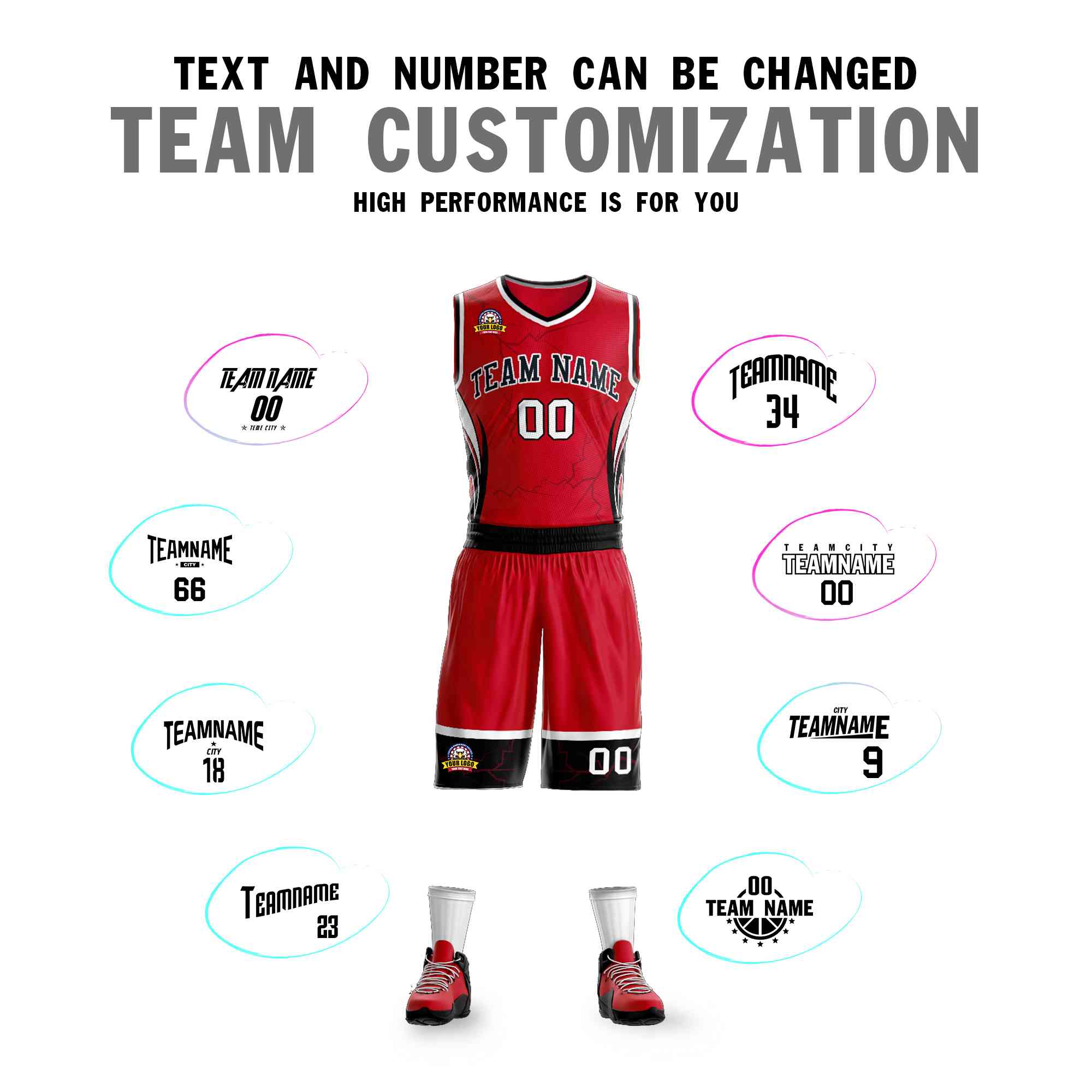 Custom Red Black-White Graffiti Pattern Kits Lightning Basketball Jersey