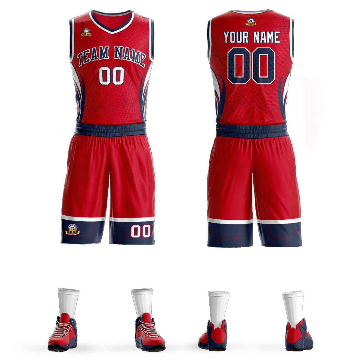 Custom Red Navy-White Graffiti Pattern Kits Lightning Basketball Jersey
