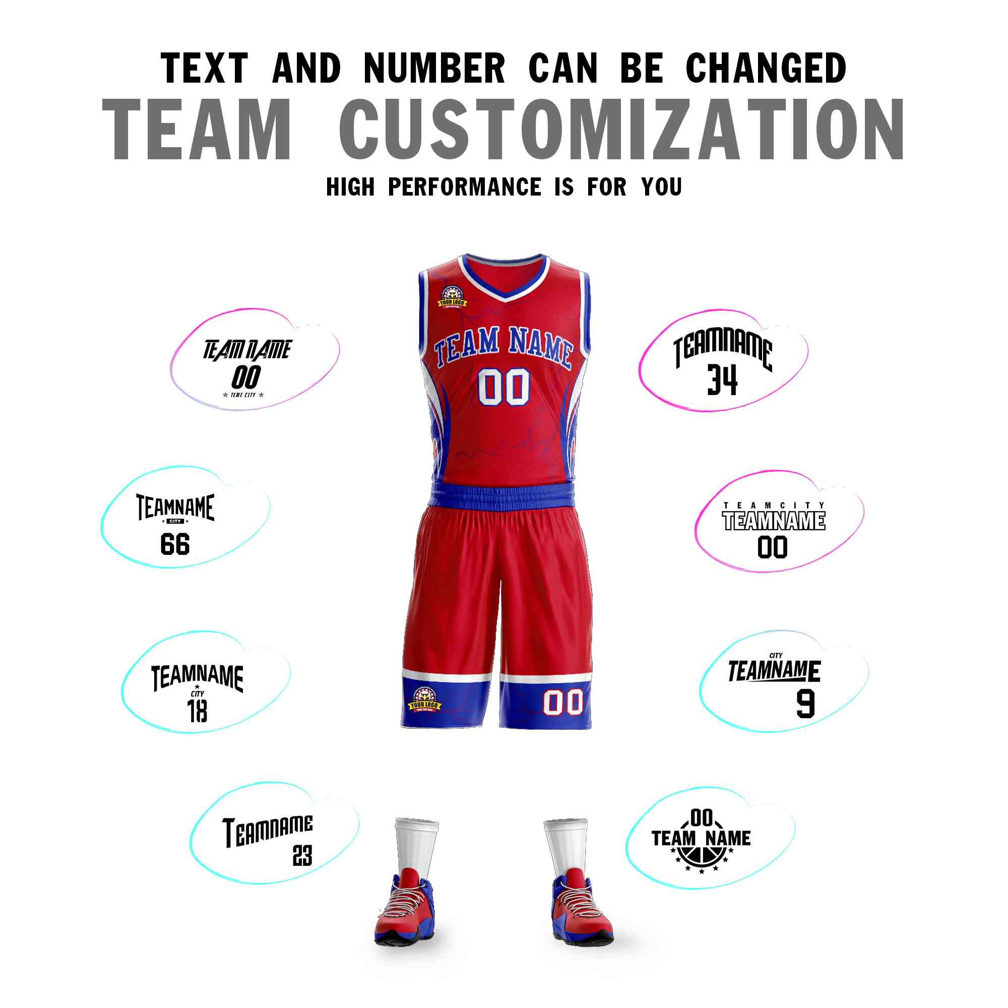 Custom Red Royal-White Graffiti Pattern Kits Lightning Basketball Jersey