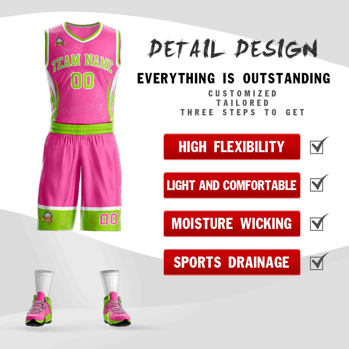 Custom Pink Neon Green-White Graffiti Pattern Kits Lightning Basketball Jersey