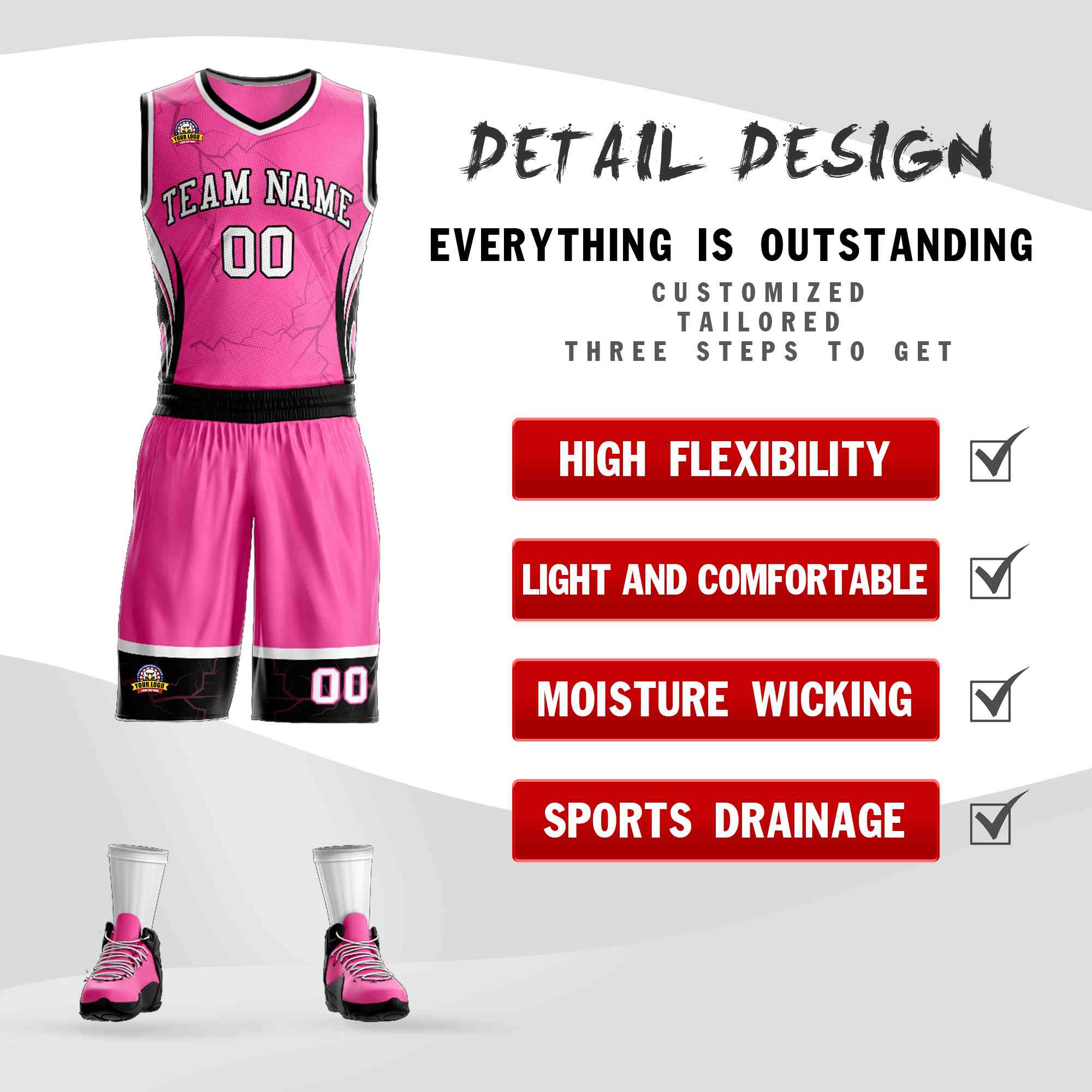 Custom Pink White-Black Graffiti Pattern Kits Lightning Basketball Jersey