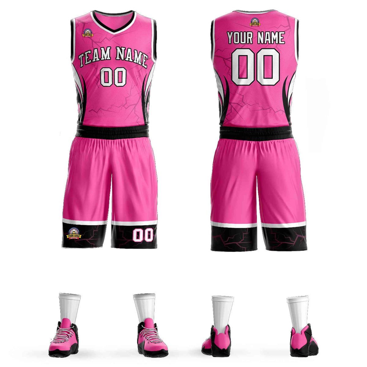Custom Pink White-Black Graffiti Pattern Kits Lightning Basketball Jersey