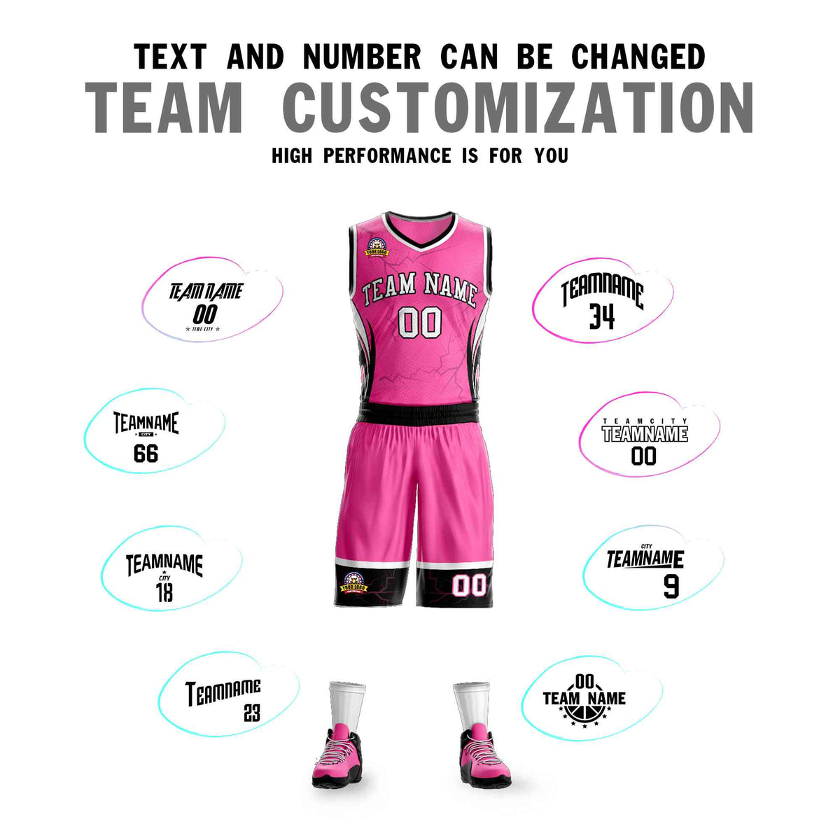 Custom Pink White-Black Graffiti Pattern Kits Lightning Basketball Jersey