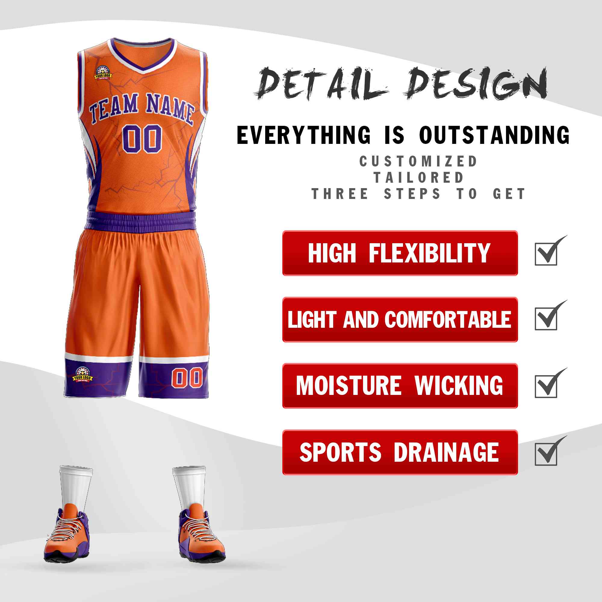 Custom Orange Purple-White Graffiti Pattern Kits Lightning Basketball Jersey