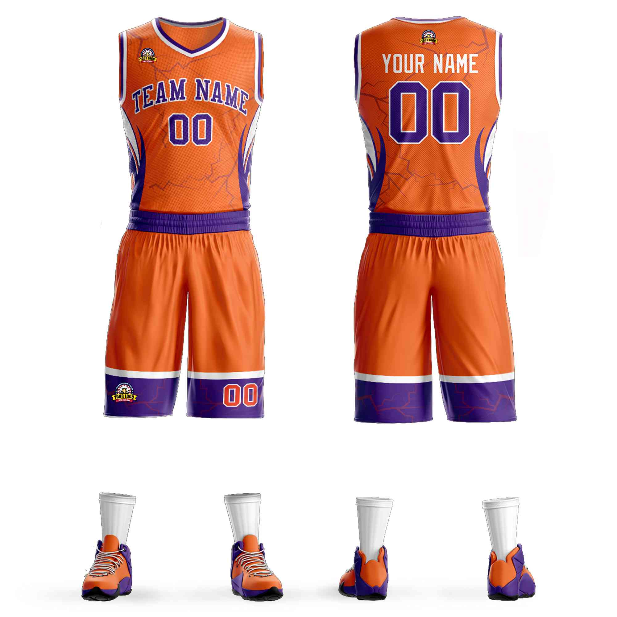 Custom Orange Purple-White Graffiti Pattern Kits Lightning Basketball Jersey