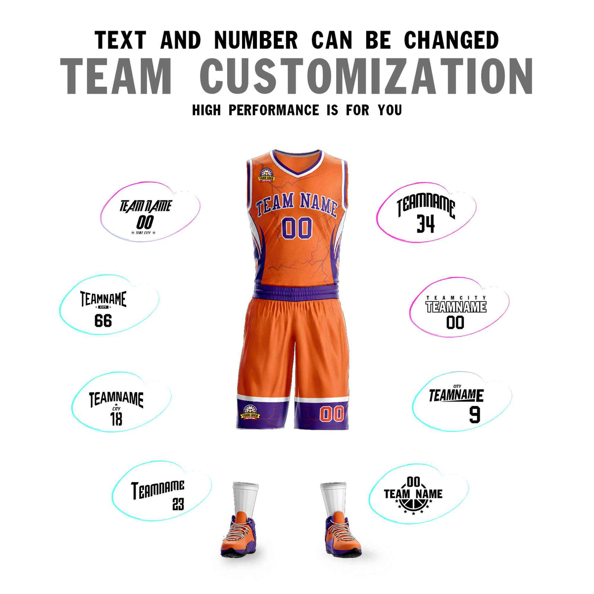 Custom Navy Orange-White Graffiti Pattern kits Lightning Basketball Jersey | KXKSHOP