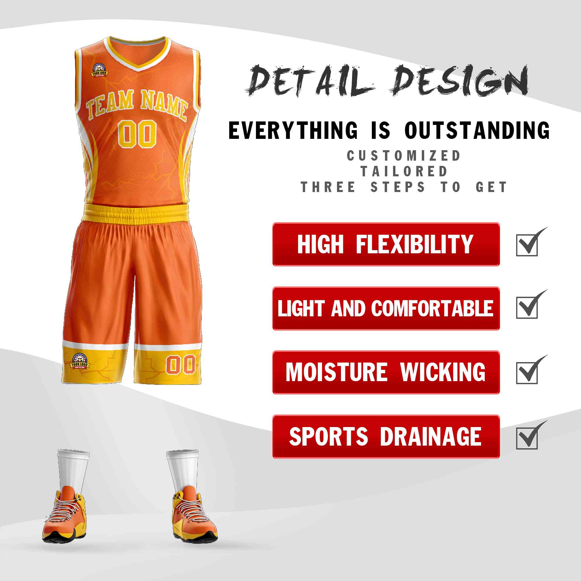 Custom Orange Gold-White Graffiti Pattern Kits Lightning Basketball Jersey
