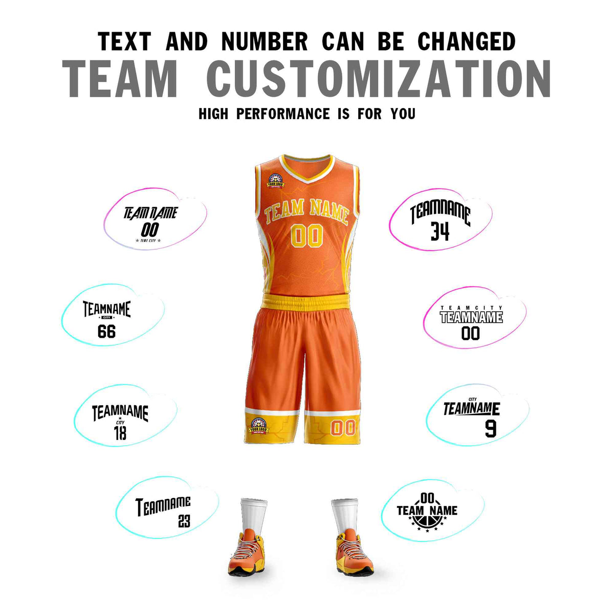 Custom Orange Gold-White Graffiti Pattern Kits Lightning Basketball Jersey