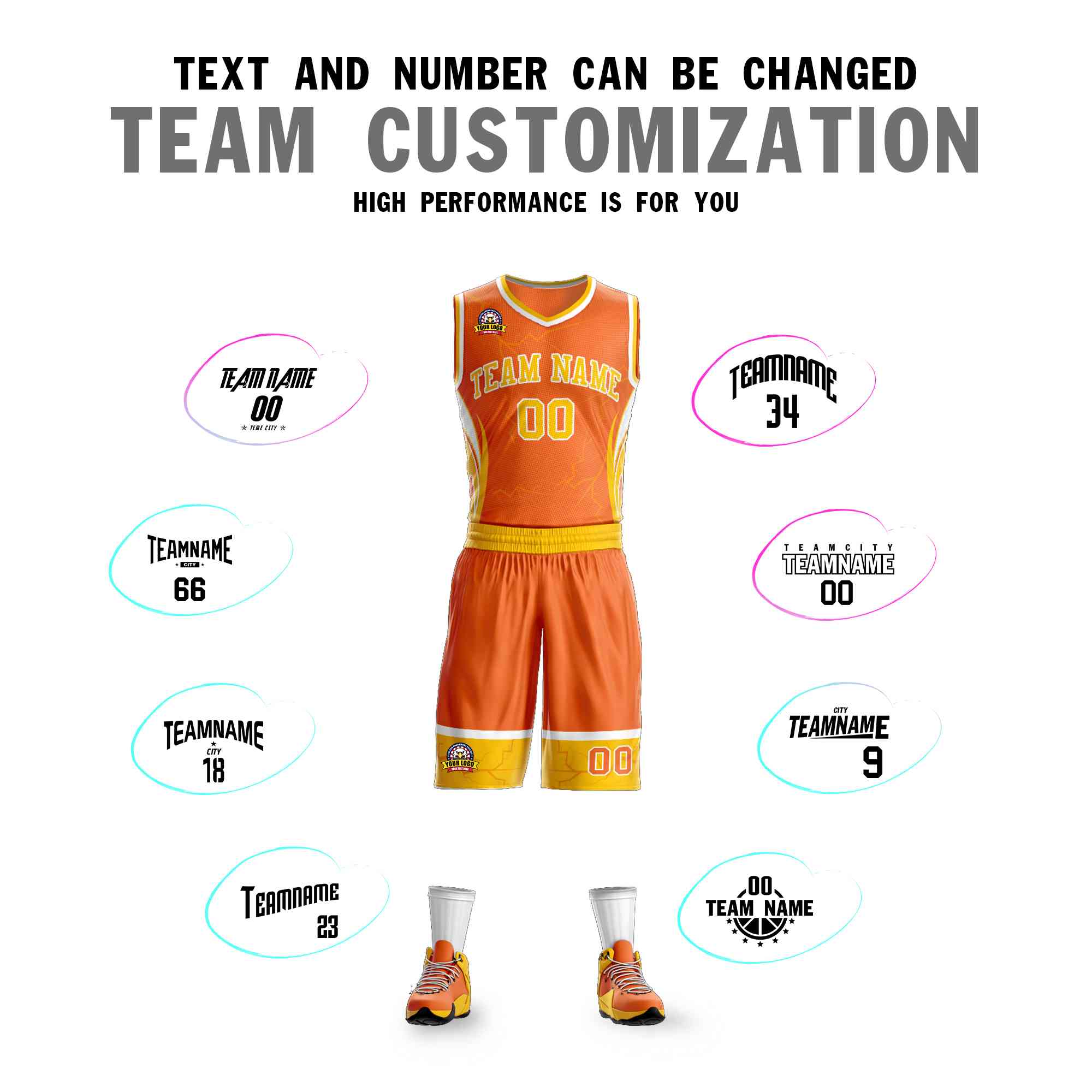 Custom Orange Gold-White Graffiti Pattern Kits Lightning Basketball Jersey