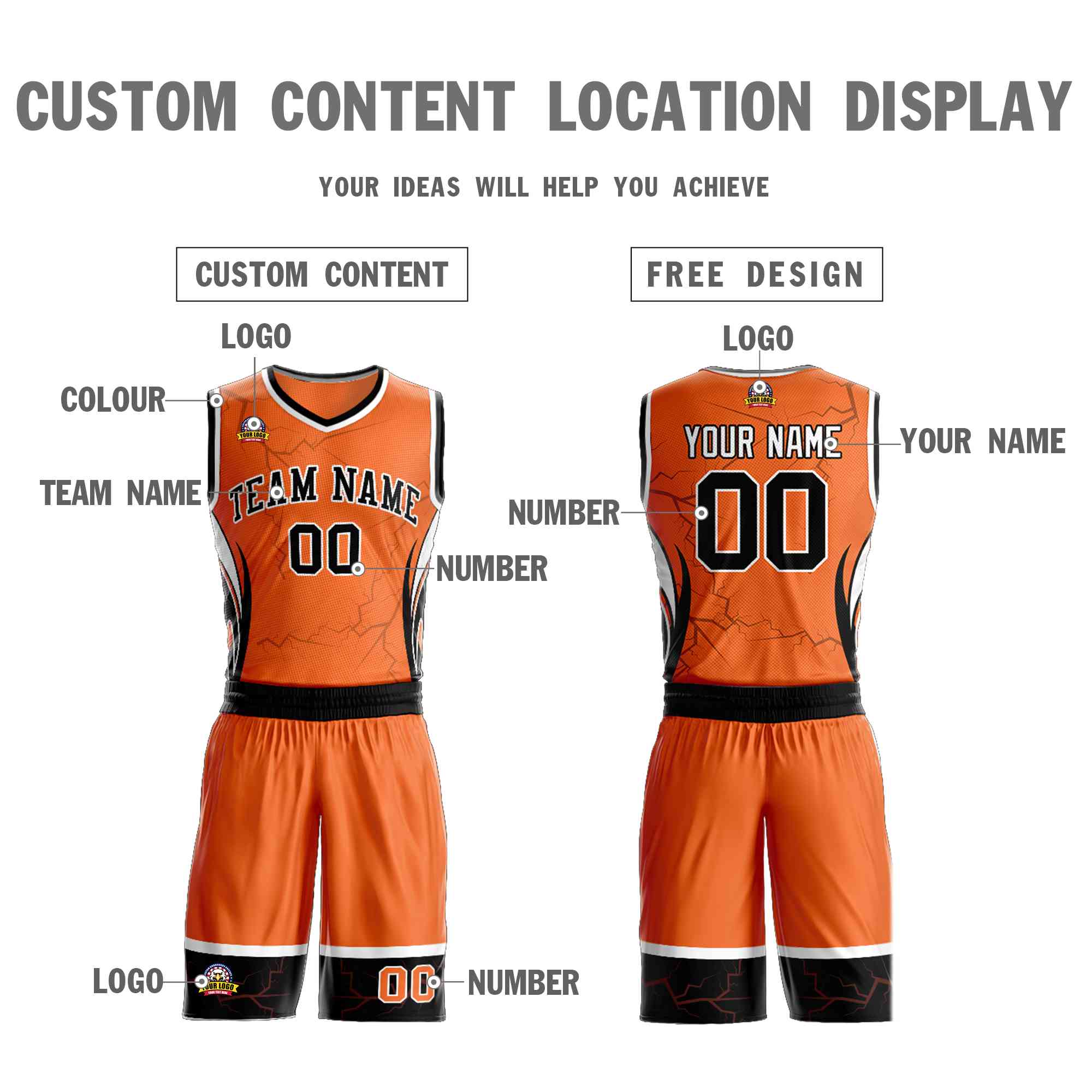 Custom Orange Black-White Graffiti Pattern Kits Lightning Basketball Jersey