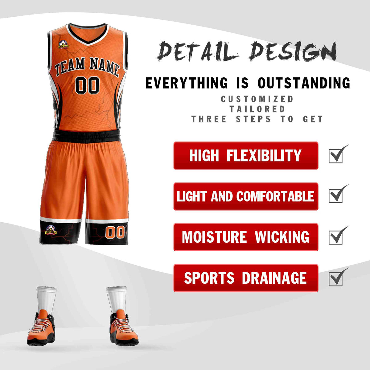 Custom Orange Black-White Graffiti Pattern Kits Lightning Basketball Jersey