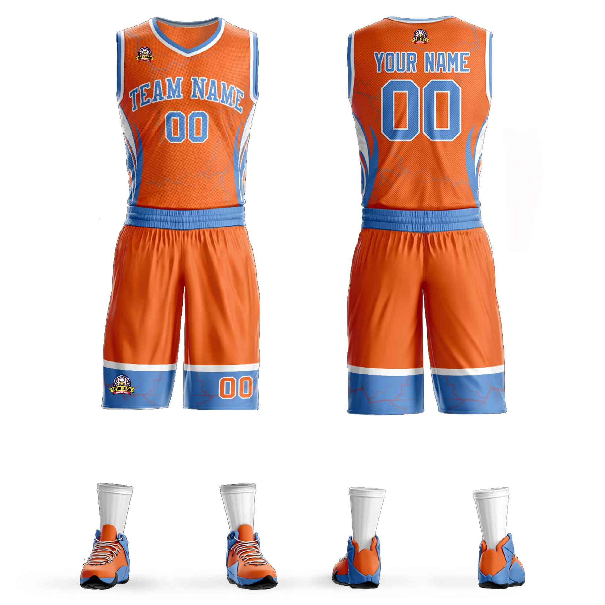 Custom Orange Powder Blue-White Graffiti Pattern Kits Lightning Basketball Jersey