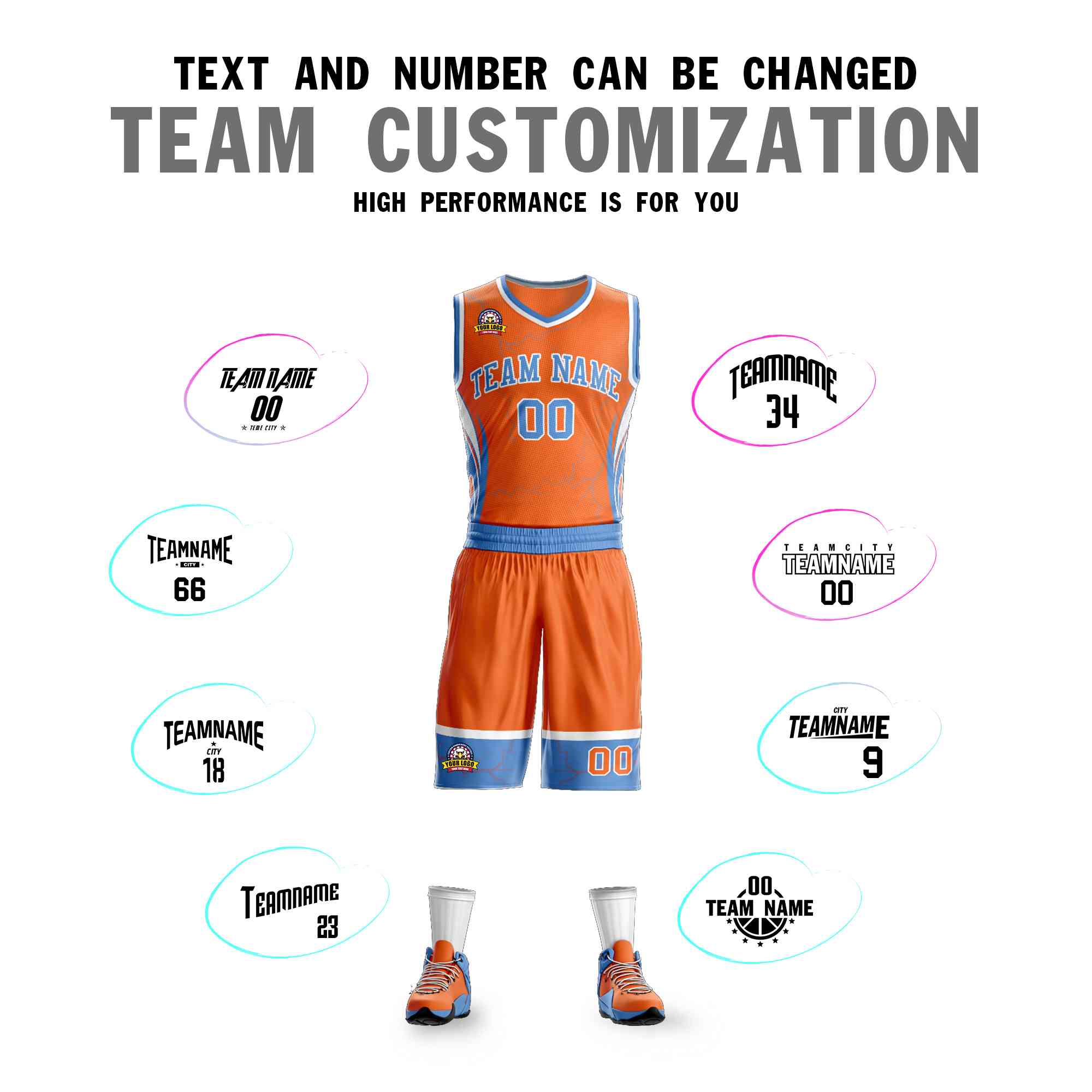Custom Orange Powder Blue-White Graffiti Pattern Kits Lightning Basketball Jersey