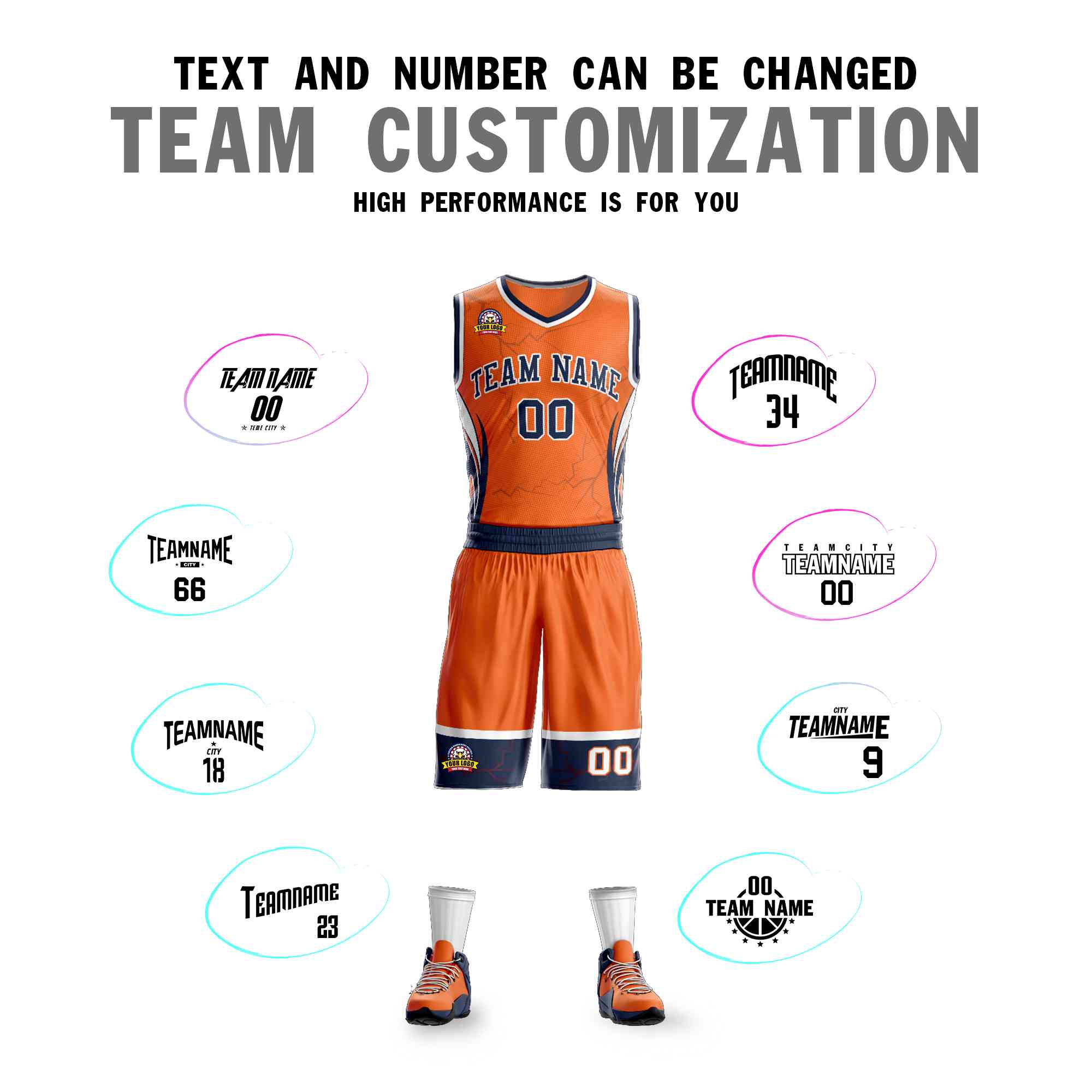 Custom Orange Navy-White Graffiti Pattern Kits Lightning Basketball Jersey