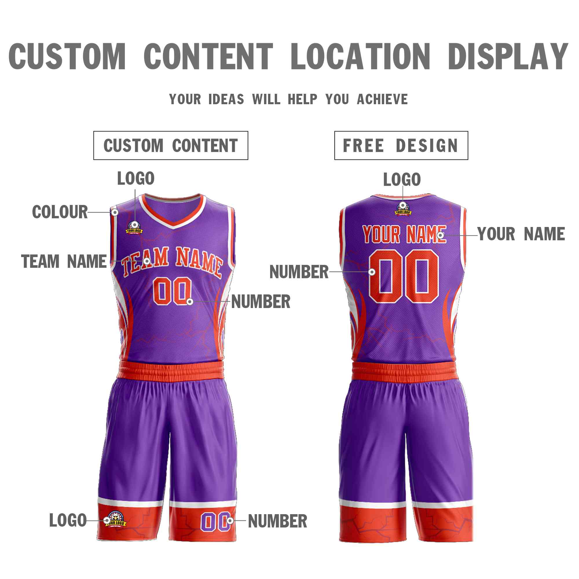 Custom Purple Orange-White Graffiti Pattern Kits Lightning Basketball Jersey