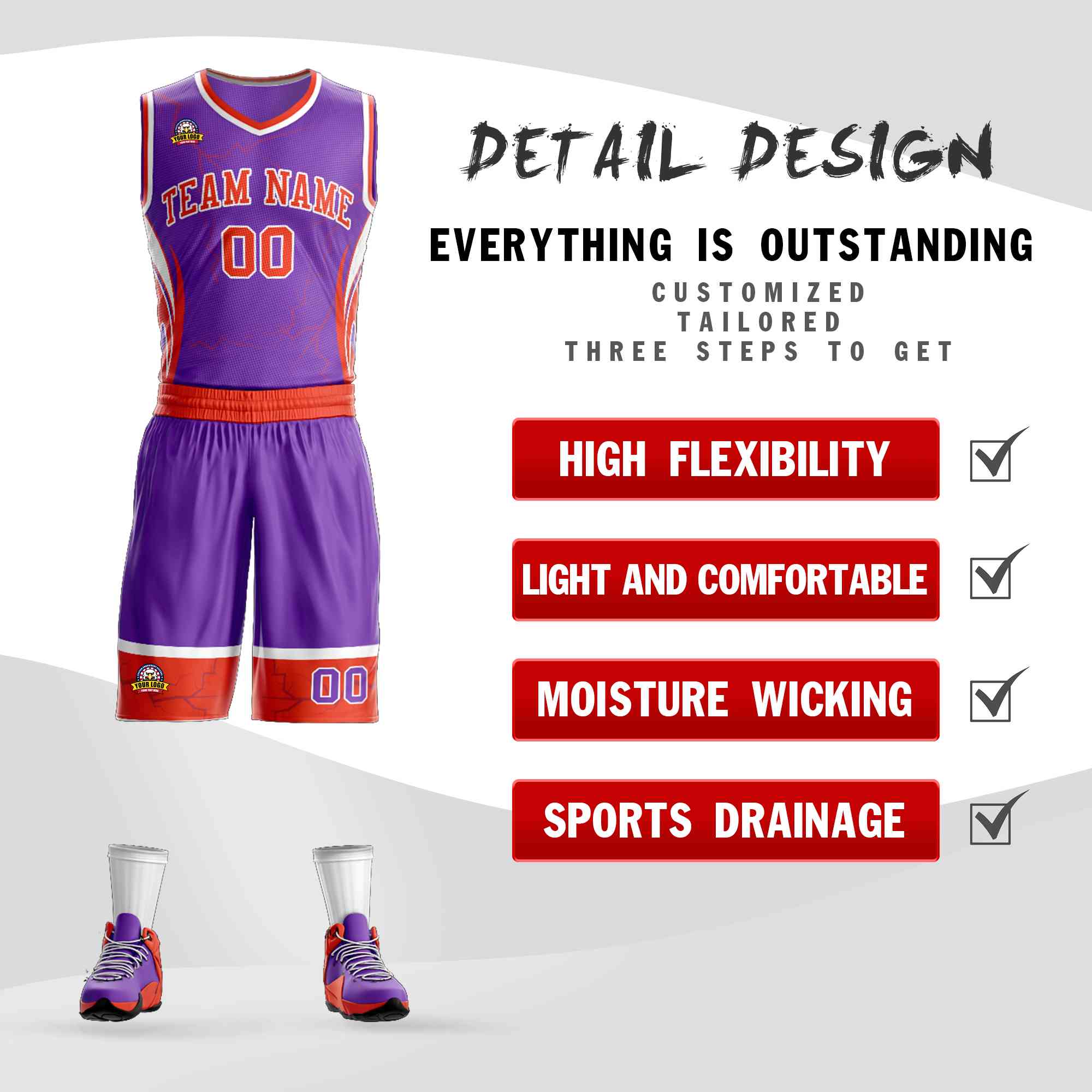Custom Purple Orange-White Graffiti Pattern Kits Lightning Basketball Jersey