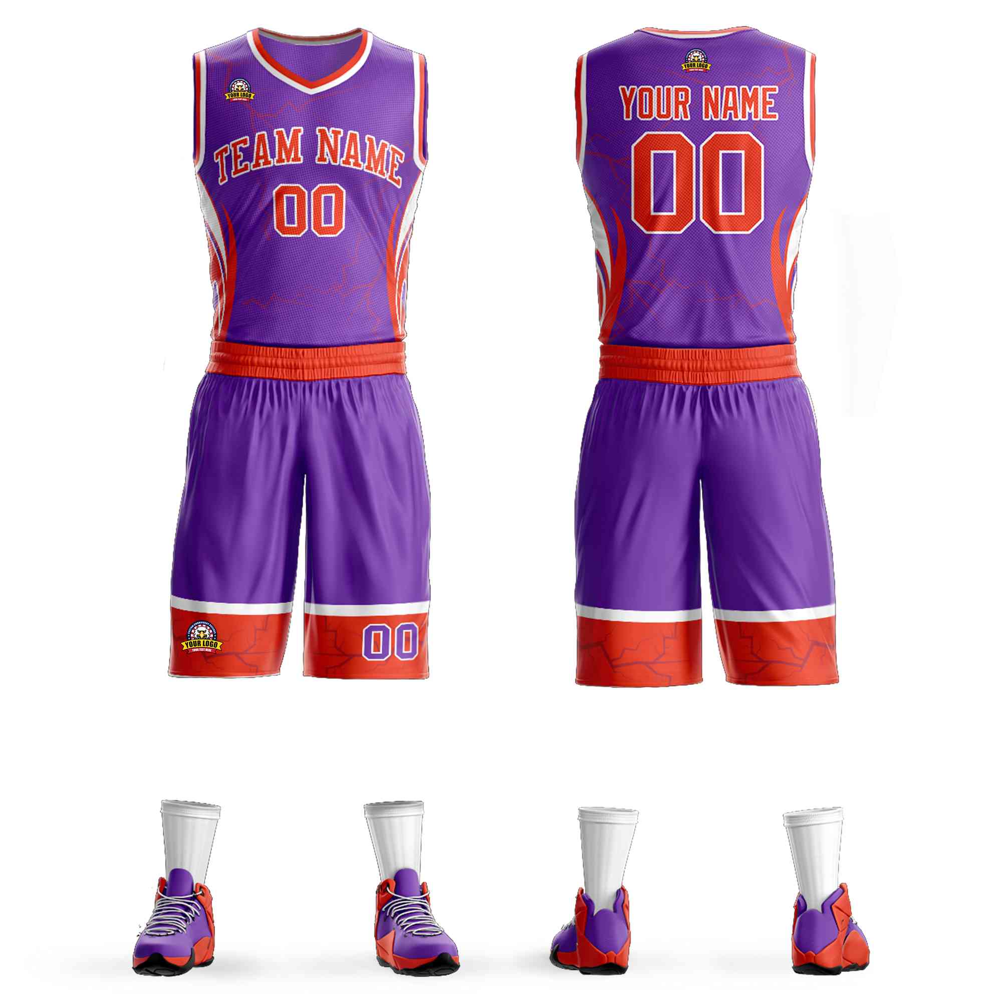 Custom Purple Orange-White Graffiti Pattern Kits Lightning Basketball Jersey