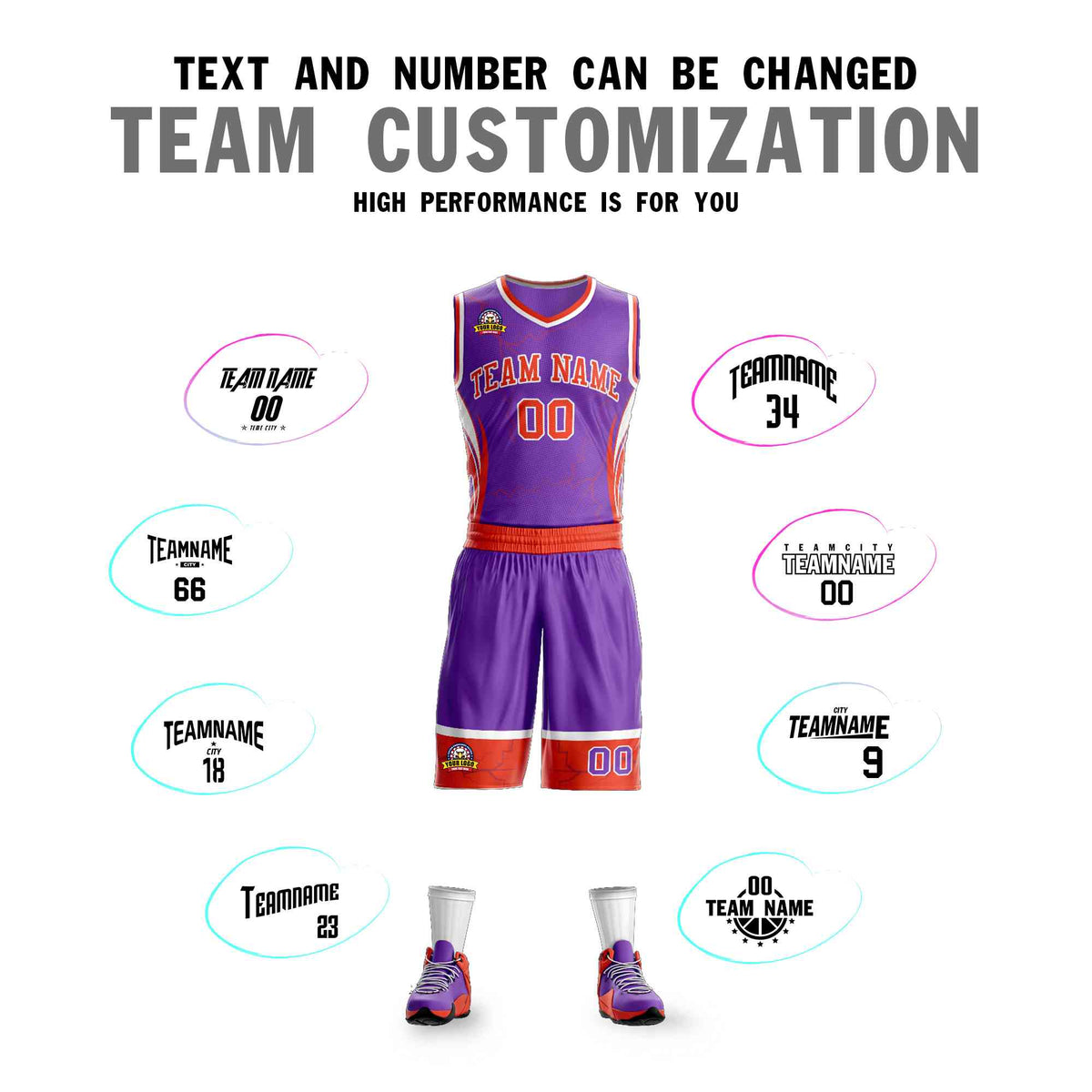Custom Purple Orange-White Graffiti Pattern Kits Lightning Basketball Jersey