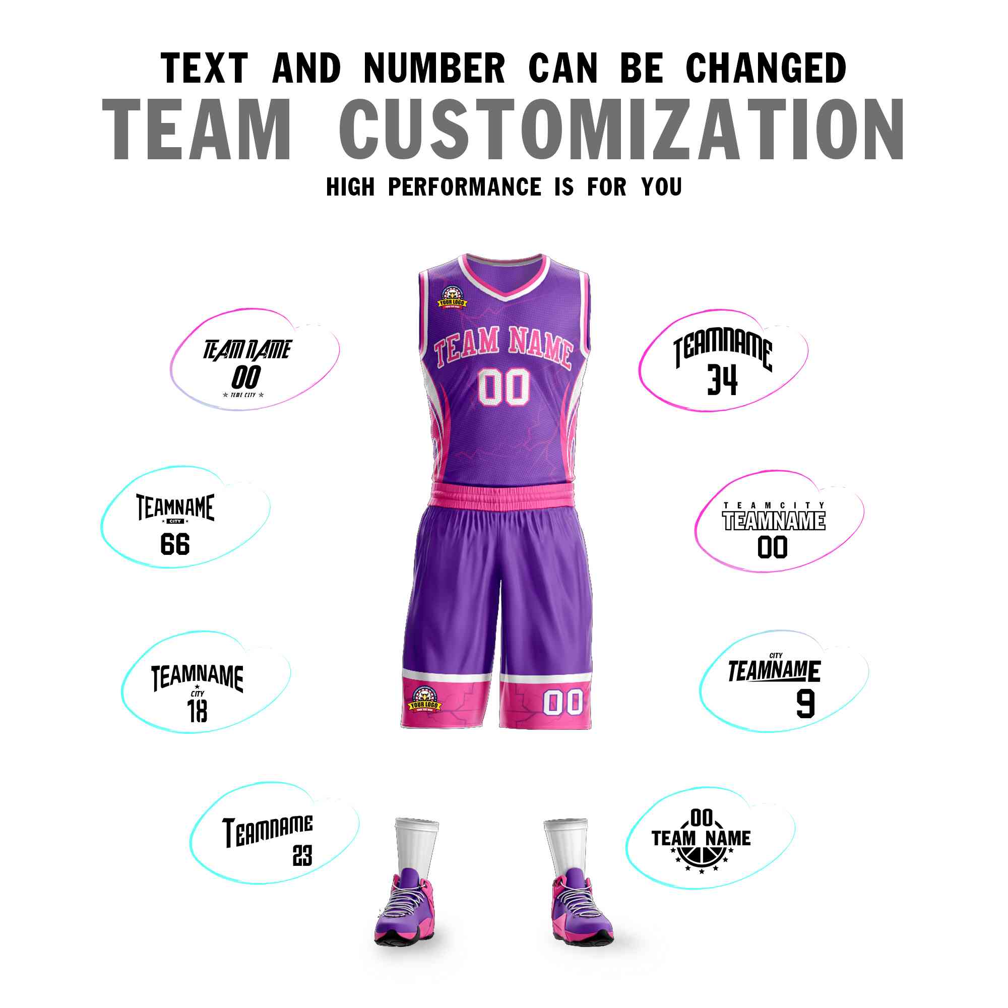 Custom Purple Pink-White Graffiti Pattern Kits Lightning Basketball Jersey