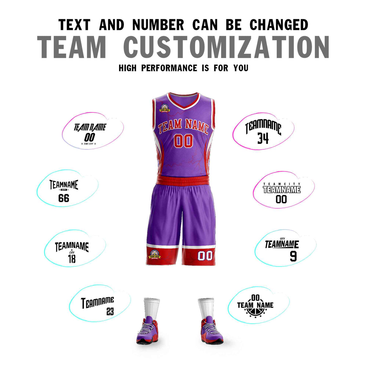 Custom Purple Red-White Graffiti Pattern Kits Lightning Basketball Jersey