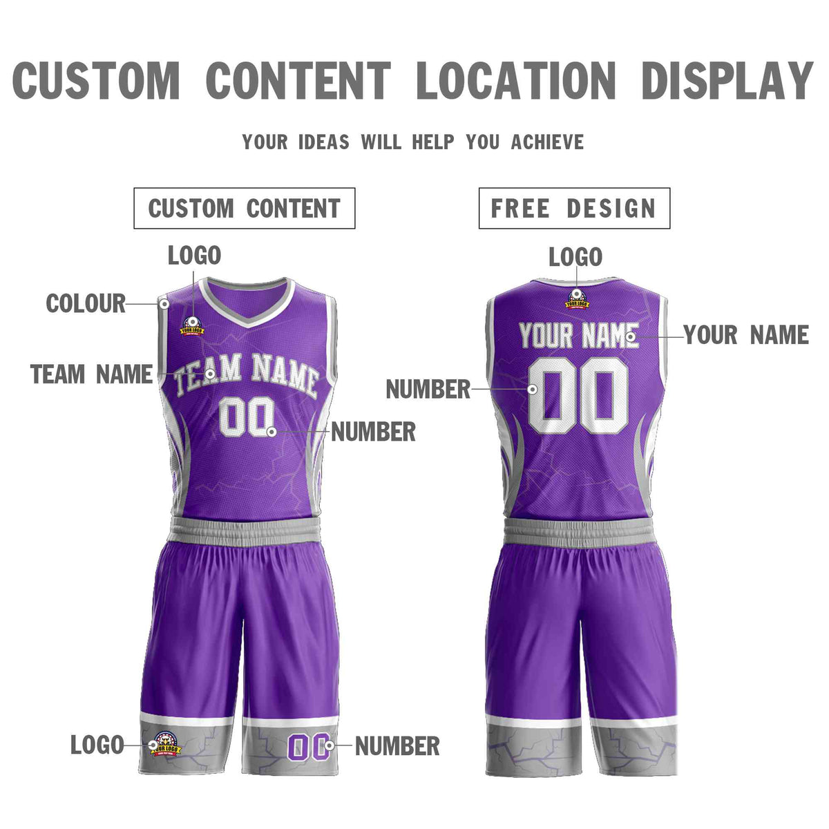 Custom Purple White-Gray Graffiti Pattern Kits Lightning Basketball Jersey