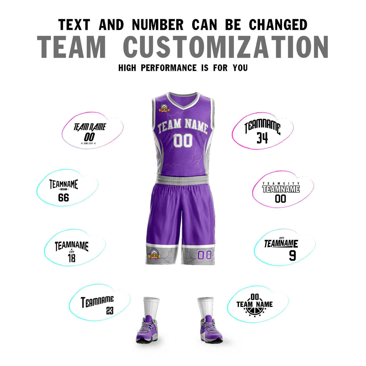 Custom Purple White-Gray Graffiti Pattern Kits Lightning Basketball Jersey