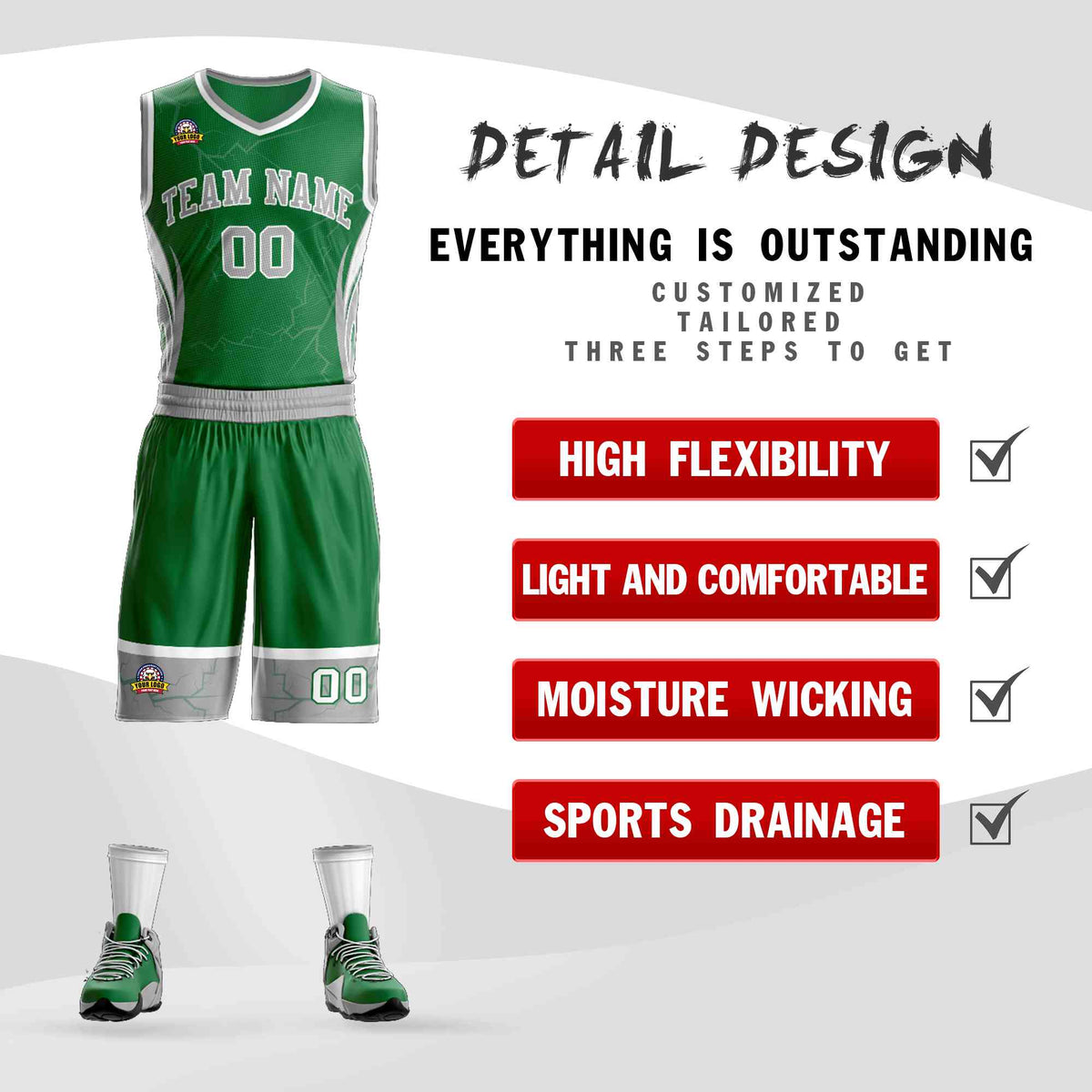 Custom Kelly Green Gray-White Graffiti Pattern Kits Lightning Basketball Jersey