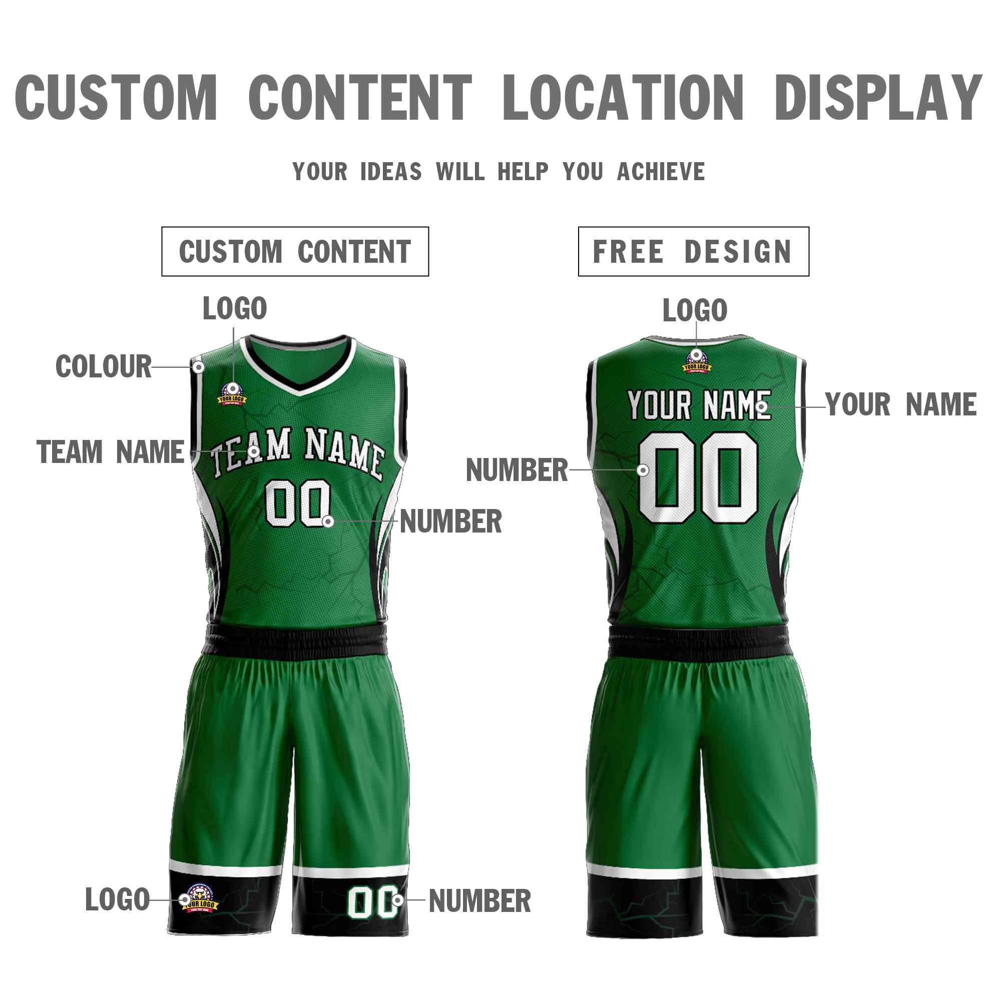 Custom Kelly Green White-Black Graffiti Pattern Kits Lightning Basketball Jersey
