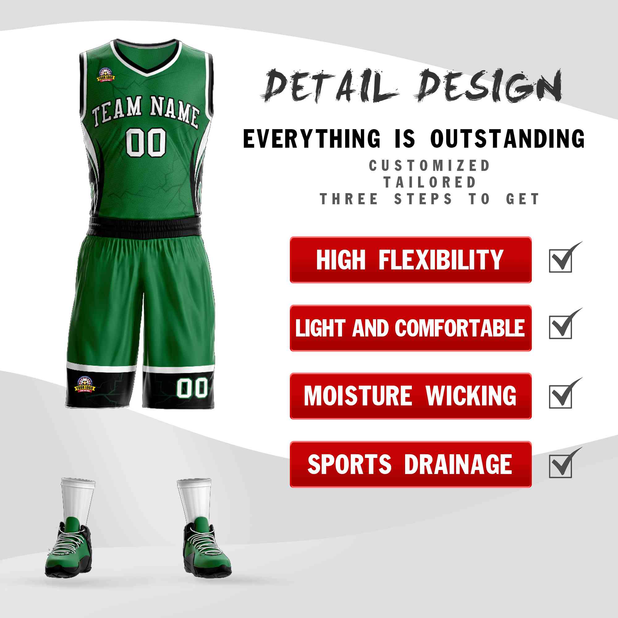 Custom Kelly Green White-Black Graffiti Pattern Kits Lightning Basketball Jersey