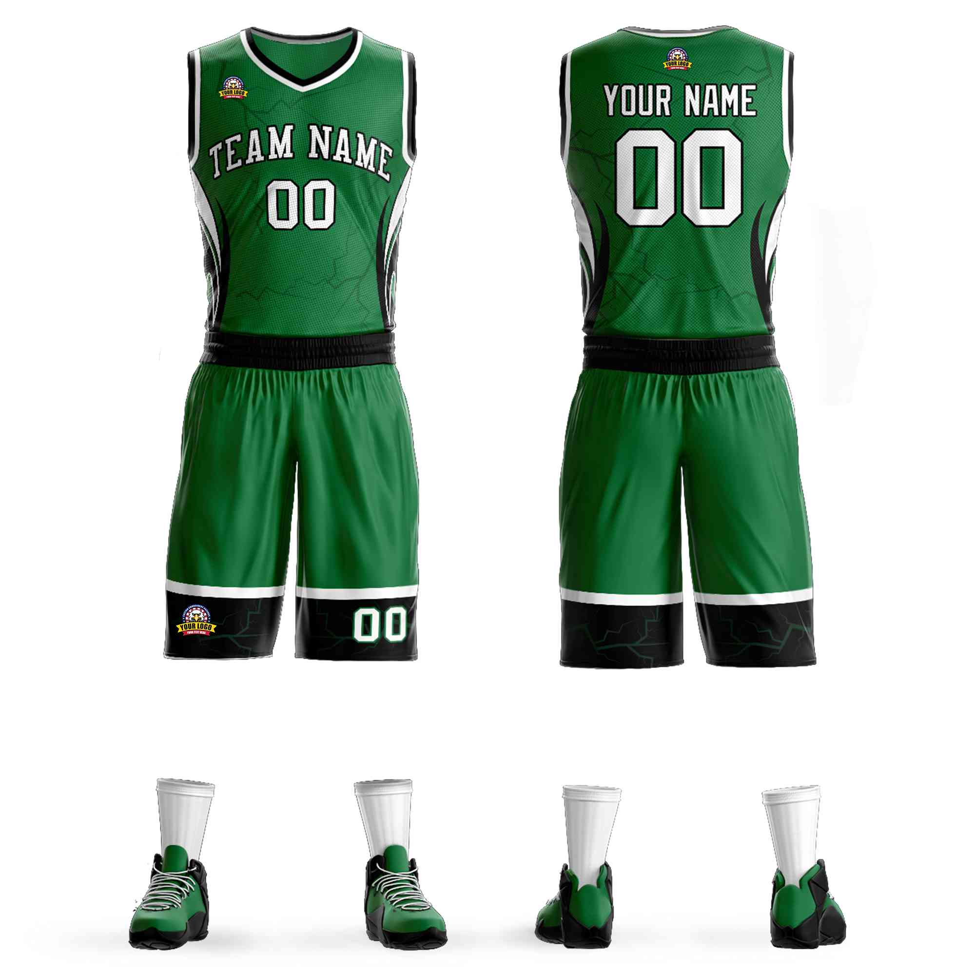 Custom Kelly Green White-Black Graffiti Pattern Kits Lightning Basketball Jersey