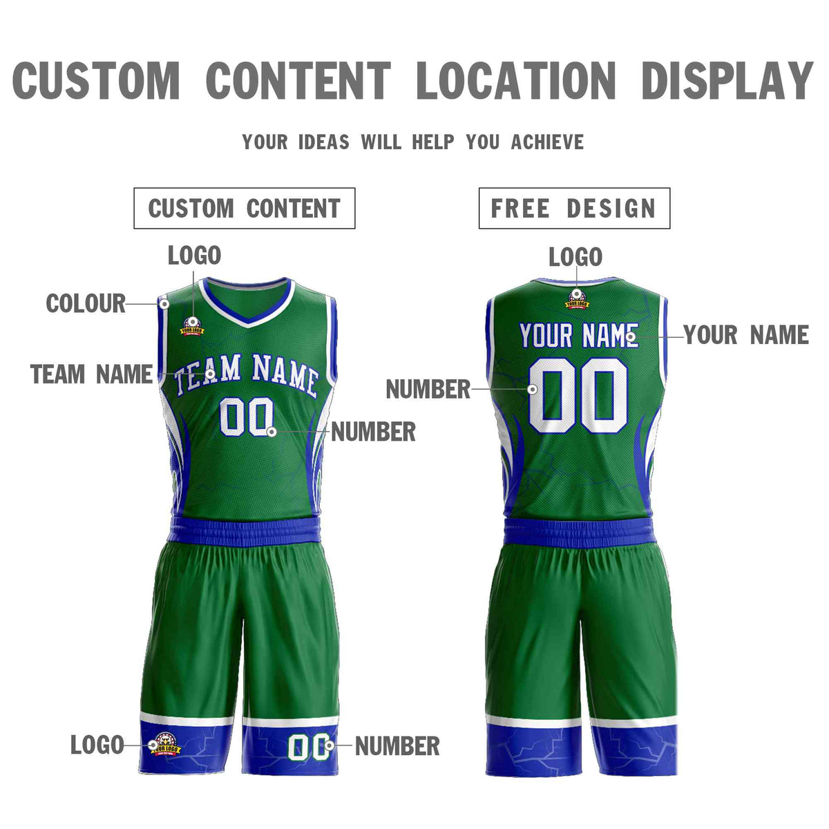Custom Kelly Green White-Royal Graffiti Pattern Kits Lightning Basketball Jersey