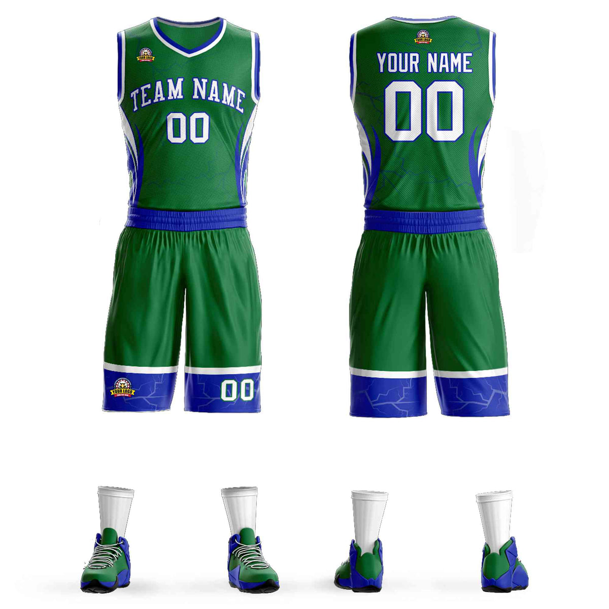 Custom Kelly Green White-Royal Graffiti Pattern Kits Lightning Basketball Jersey