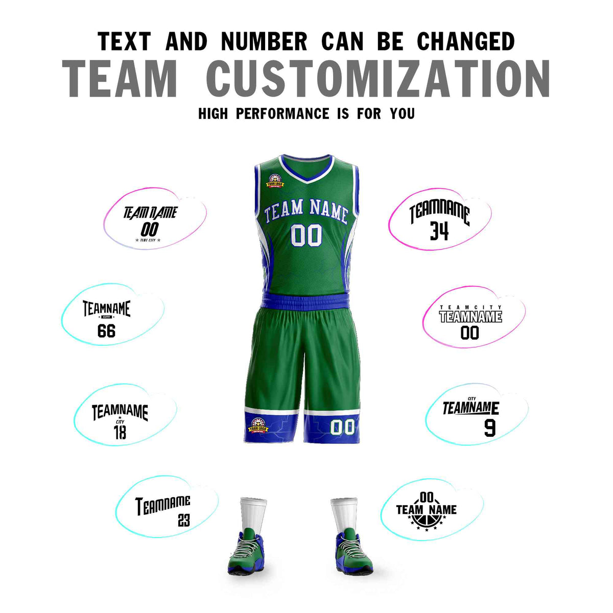 Custom Kelly Green White-Royal Graffiti Pattern Kits Lightning Basketball Jersey