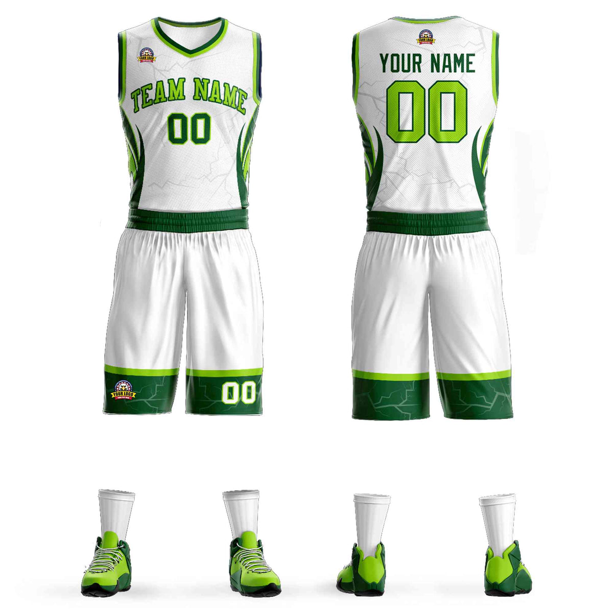 Custom White Neon Green-Green Graffiti Pattern Kits Lightning Basketball Jersey