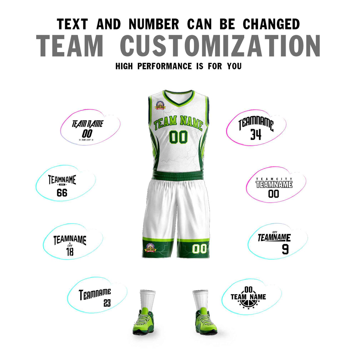 Custom White Neon Green-Green Graffiti Pattern Kits Lightning Basketball Jersey