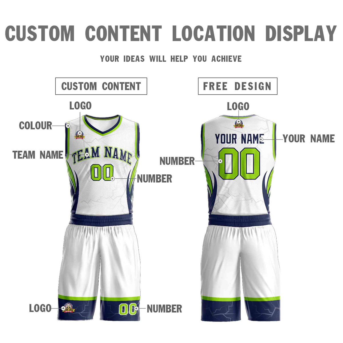 Custom White Navy-White Graffiti Pattern Kits Lightning Basketball Jersey