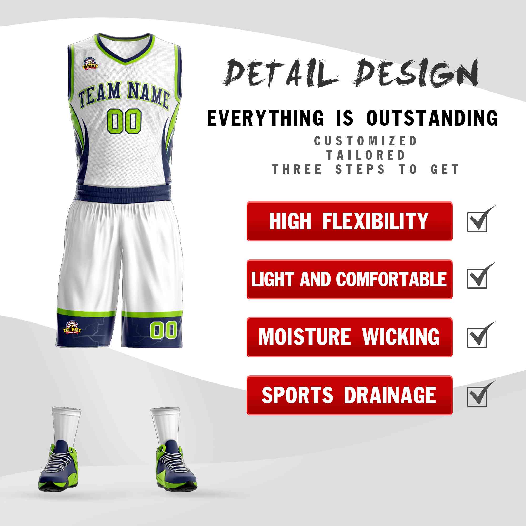 Custom White Navy-White Graffiti Pattern Kits Lightning Basketball Jersey