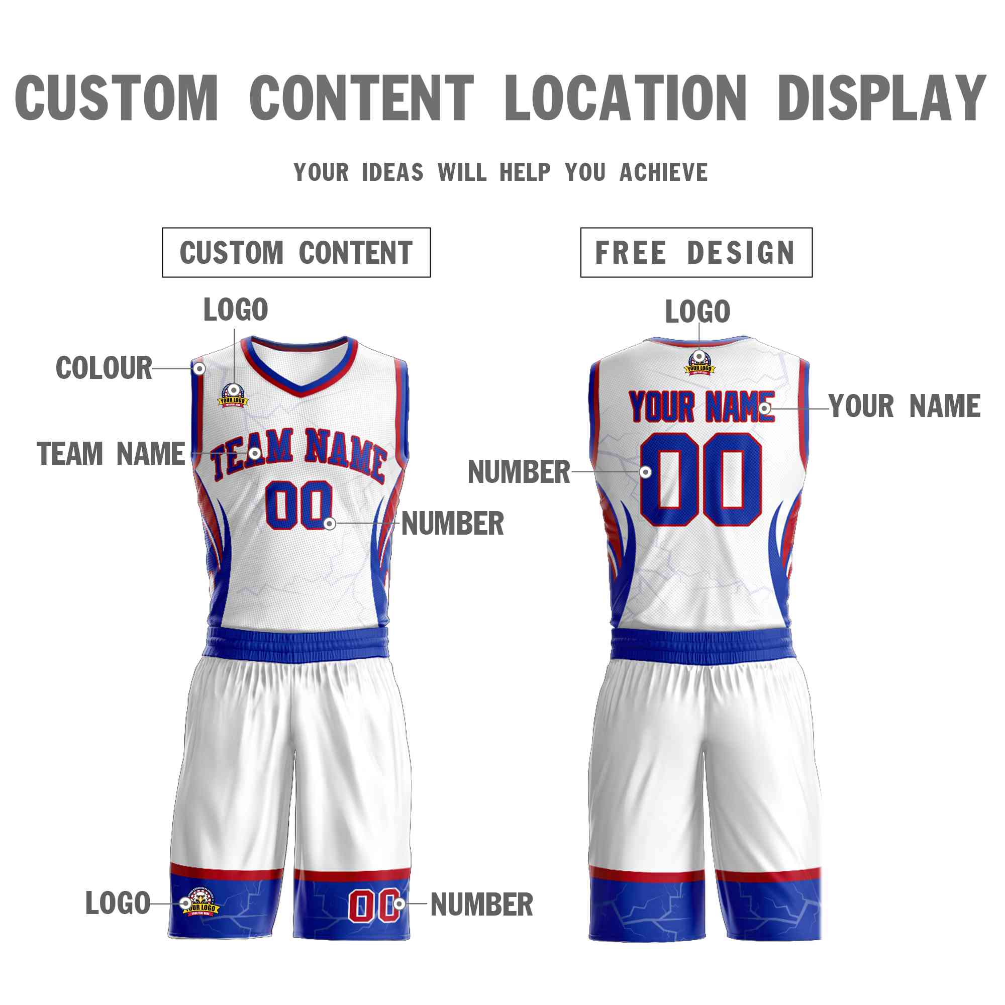 Custom White Royal-Red Graffiti Pattern Kits Lightning Basketball Jersey