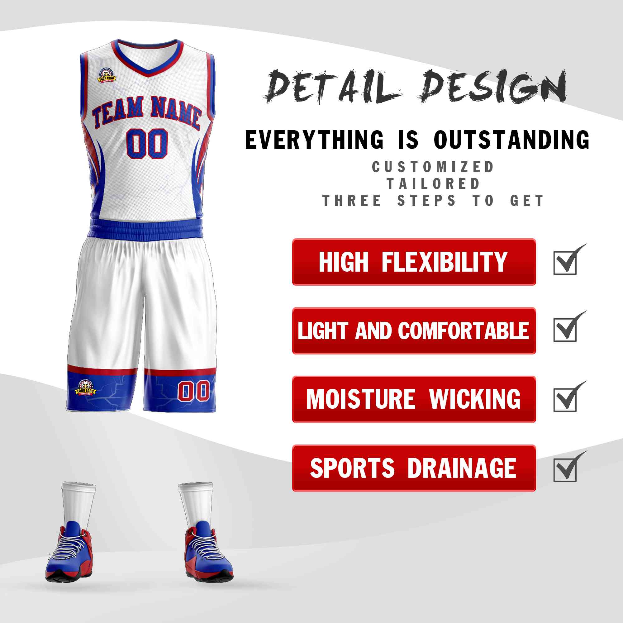 Custom White Royal-Red Graffiti Pattern Kits Lightning Basketball Jersey