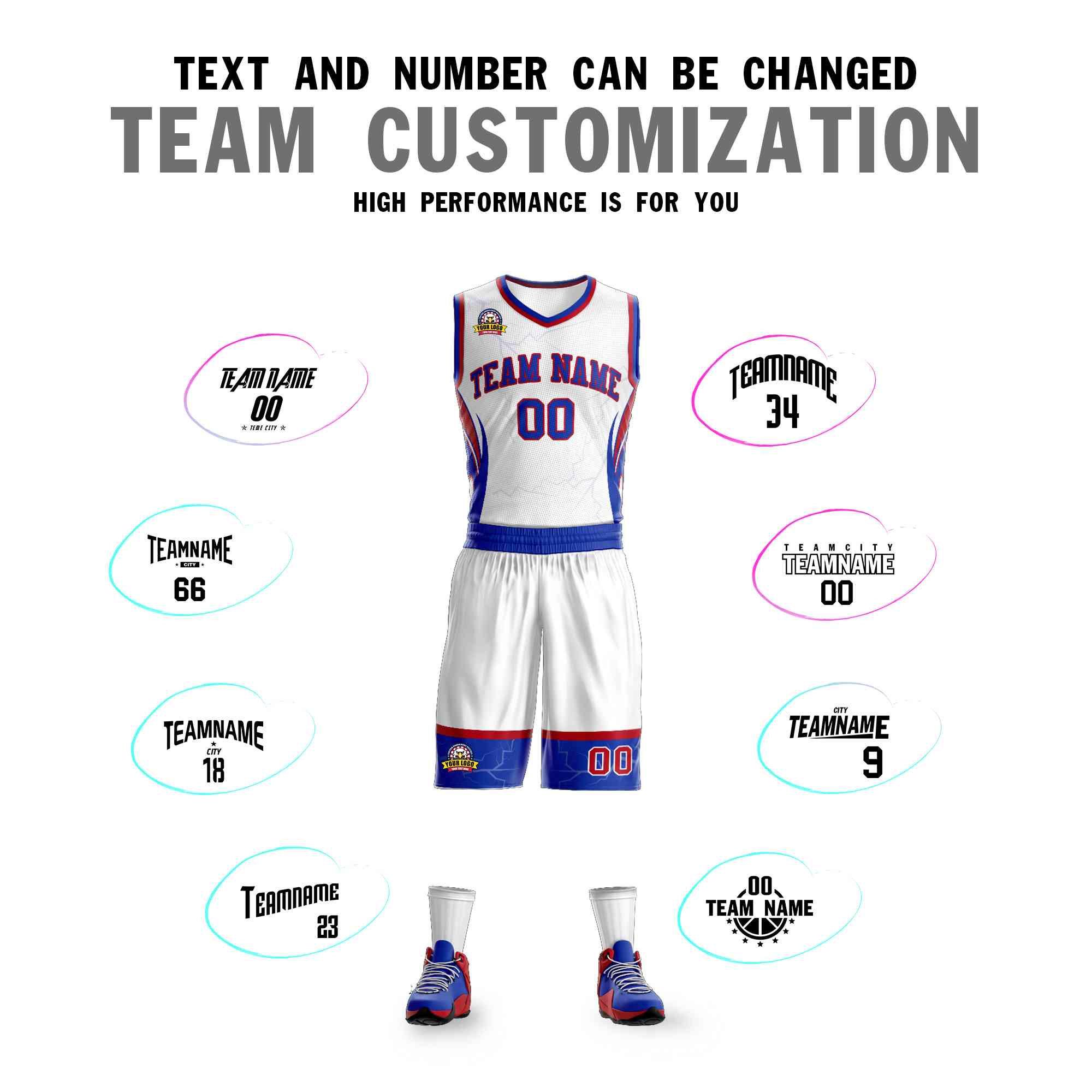 Custom White Royal-Red Graffiti Pattern Kits Lightning Basketball Jersey